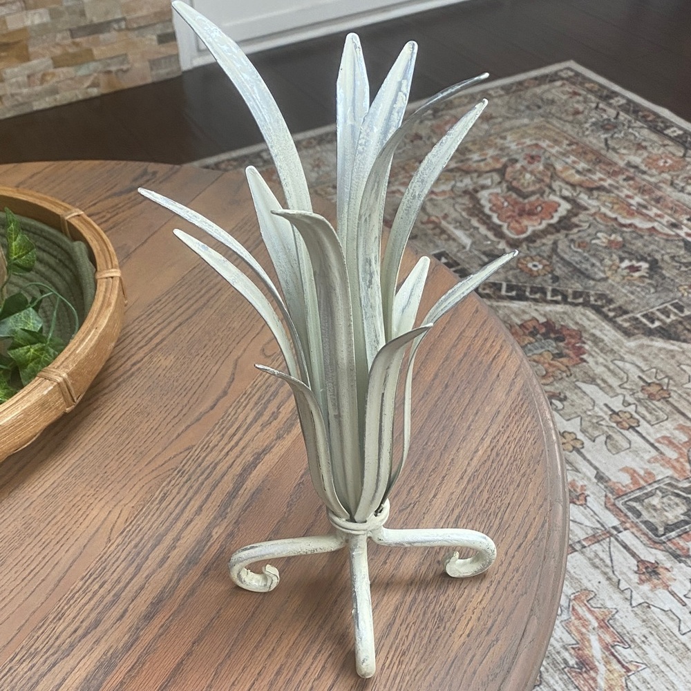 Elegant White Metal Plant Sculpture